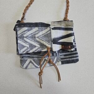 Handmade Tribal Print Leather Strap Crossbody‎ Bag Brushstrokes- Unique!